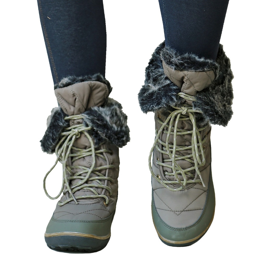 New Olive Faux Fur Lace Up Mid-Calf Snow Boots - Picture 3 of 3
